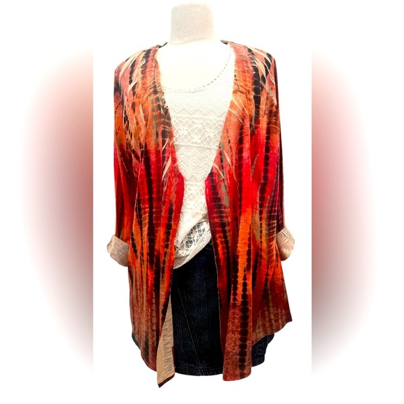 Chico's Vibrant Red and Orange 🍊 Open Cardigan - Picture 5 of 6